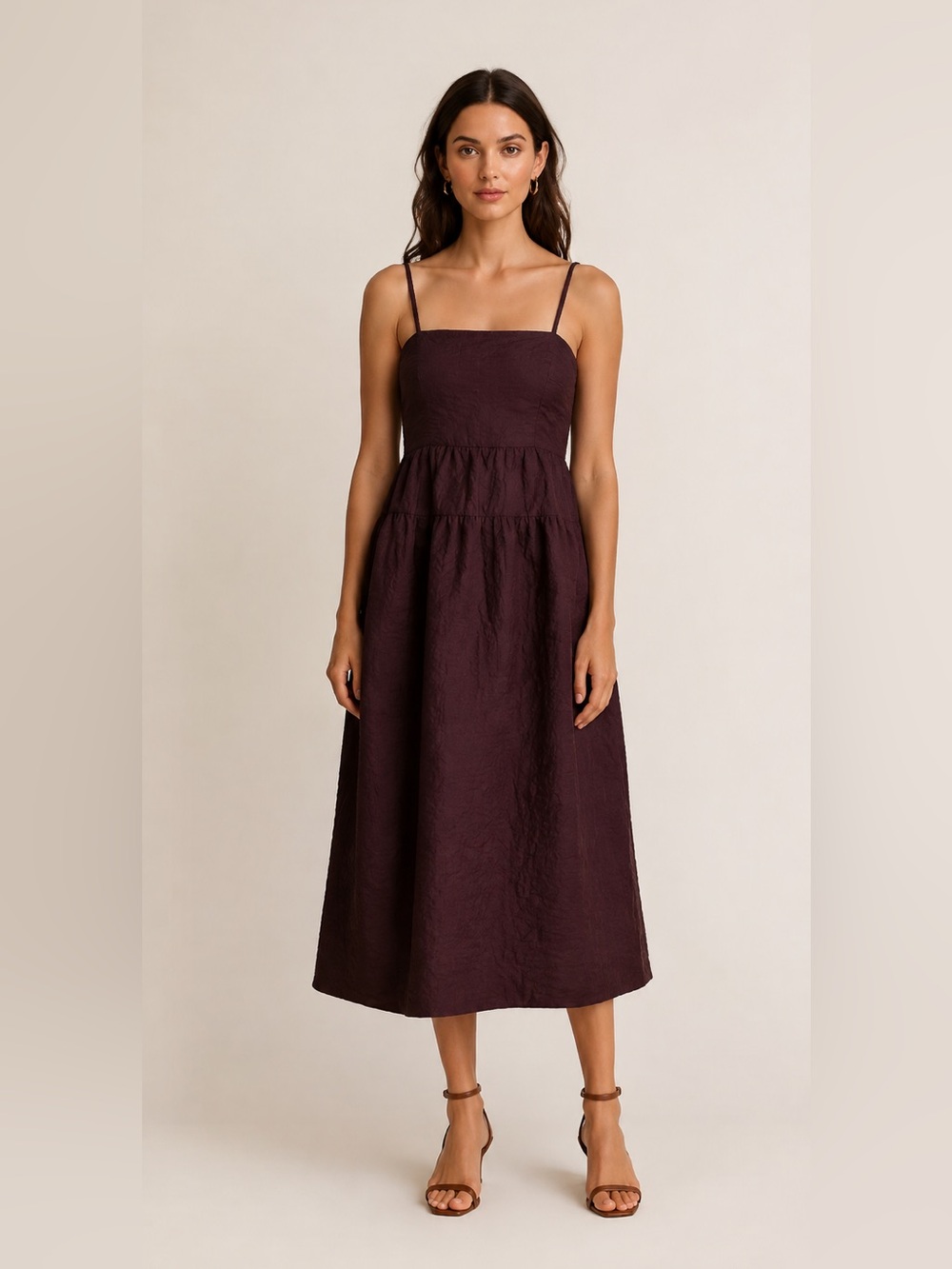 Madewell Quilted Plum Purple Spaghetti Strap Midi Dress Fall Winter Cottagecore